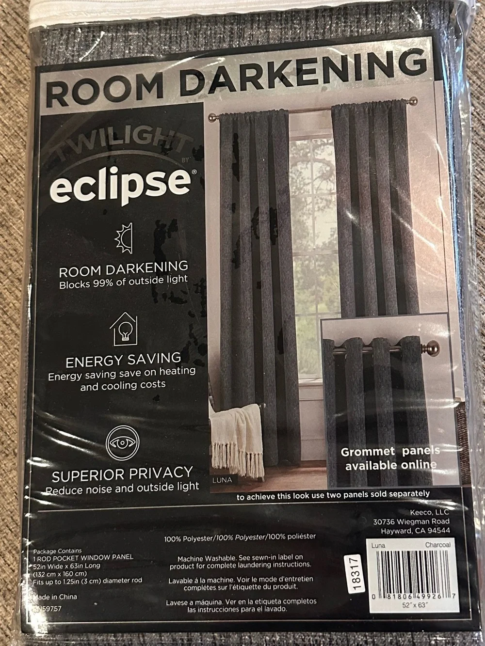 Eclipse Twilight Room Darkening Curtain Panel - Gray